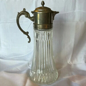 Vintage 1930s Glass + Silver Plated Beverage Pitcher 14 1/4”in